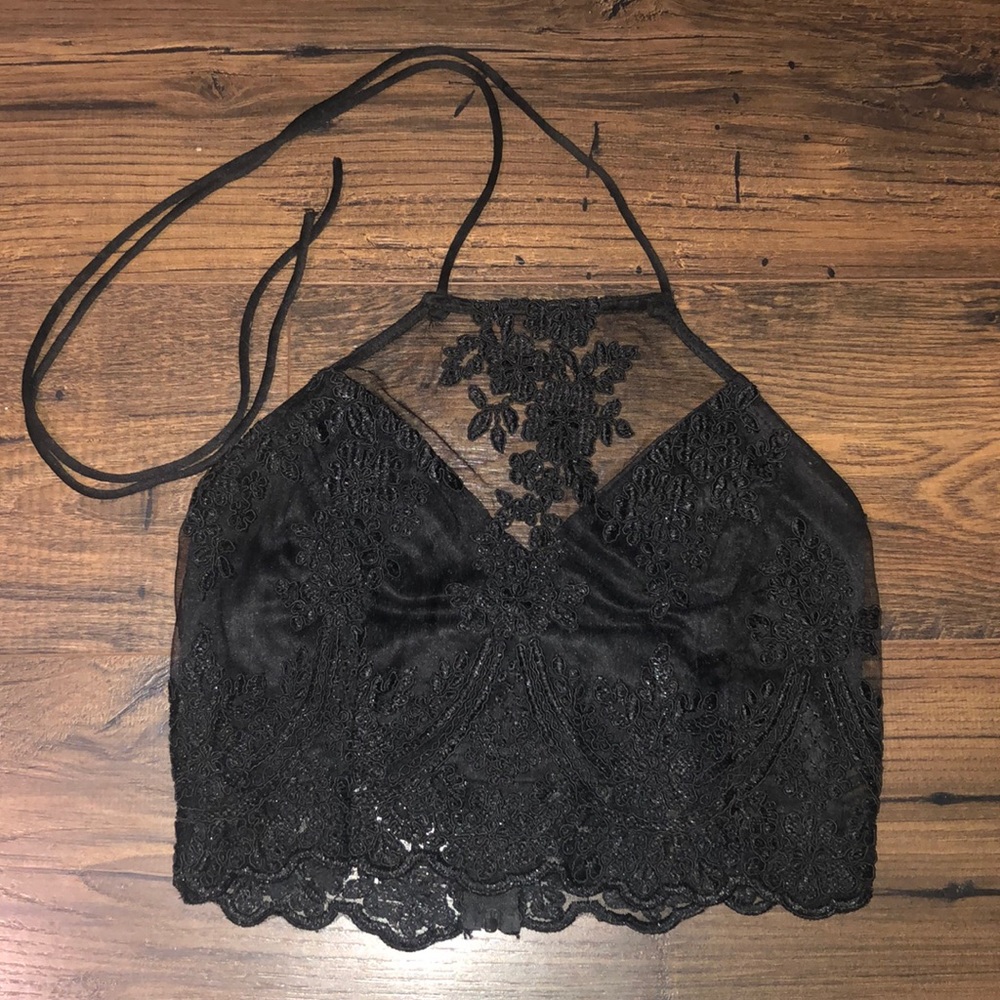 Black lace halter top from Papaya
